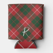 Elegant Plaid Red Green Tartan Monogram Custom Dosenkühler (Vorderseite)