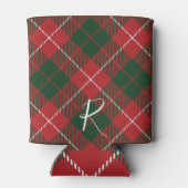Elegant Plaid Red Green Tartan Monogram Custom Dosenkühler (Rückseite)