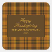 Elegant Plaid Thanksgiving Classic Custom Favor Quadratischer Aufkleber (Vorderseite)