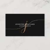 Elegant Plain Black and Gold Script Monogram Visitenkarte (Vorderseite)
