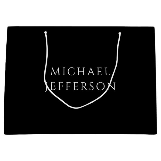Elegant Plain Black White Personalized Custom Große Geschenktüte (Vorderseite)
