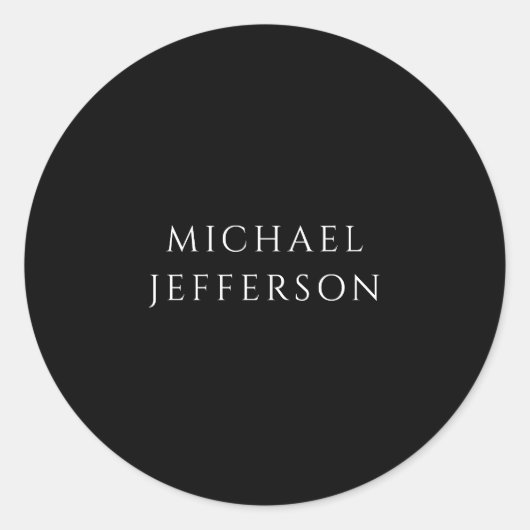 Elegant Plain Black White Personalized Custom Runder Aufkleber (Vorderseite)