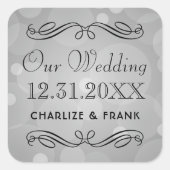 Elegant Platinum Gray Wedding Monogram Quadratischer Aufkleber (Vorderseite)