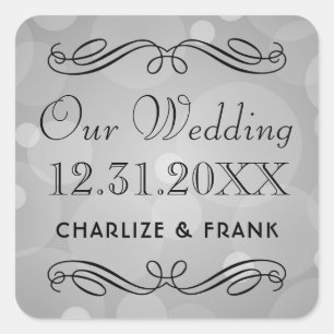 Elegant Platinum Gray Wedding Monogram Quadratischer Aufkleber