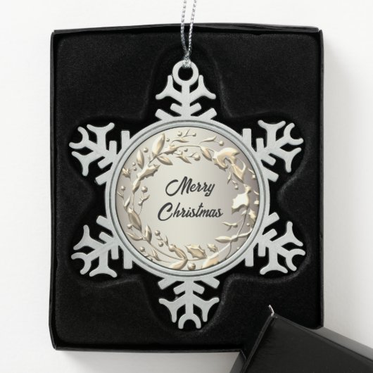 Elegant Platinum Metallic Wreath Frohe Weihnachten Schneeflocken Zinn-Ornament (Box)