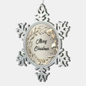 Elegant Platinum Metallic Wreath Frohe Weihnachten Schneeflocken Zinn-Ornament (Rechts)