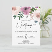 Elegant Plum Floral Wedding Einladung (Stehend Vorderseite)