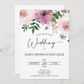 Elegant Plum Floral Wedding Einladung (Vorne/Hinten)