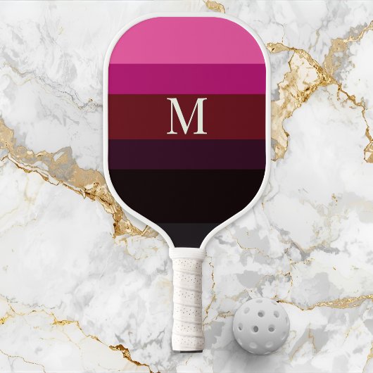 Elegant Plum Fuchsia Color Block Monogrammed Pickleball Schläger