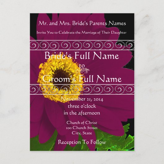 Elegant Plum Gerber Daisy Wedding Einladung (Vorderseite)