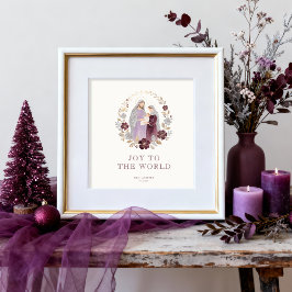 Elegant Plum Holy Nativity Family Christmas Poster