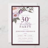 Elegant Plum Lila Blumenschrift 30. Geburtstag Einladung (Vorderseite)
