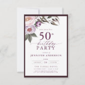 Elegant Plum Lila Blumenschrift 50. Geburtstag Einladung (Vorderseite)