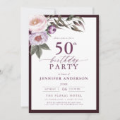 Elegant Plum Lila Blumenschrift 50. Geburtstag Einladung (Vorderseite)