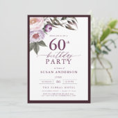 Elegant Plum Lila Blumenschrift 60. Geburtstag Einladung (Stehend Vorderseite)