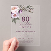 Elegant Plum Lila Blumenschrift 80. Geburtstag Acryleinladungen (Insitu (Handheld))