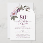 Elegant Plum Lila Blumenschrift 80. Geburtstag Einladung (Vorderseite)