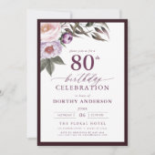 Elegant Plum Lila Blumenschrift 80. Geburtstag Einladung (Vorderseite)
