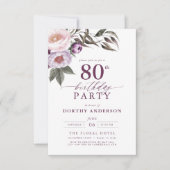 Elegant Plum Lila Blumenschrift 80. Geburtstag Einladung (Vorderseite)