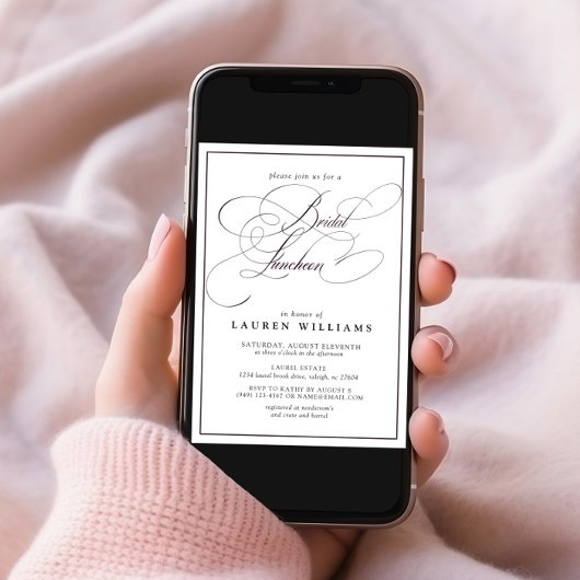 Elegant Plum Lila Calligraphy Bridal Luncheon Einladung