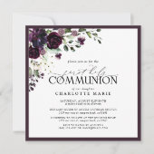 Elegant Plum Lila Floral First Holy Communion Einladung (Vorderseite)