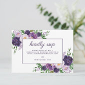Elegant Plum Lila Floral Wedding Website UAWG RSVP Karte (Stehend Vorderseite)