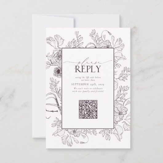 Elegant Plum Lila Wedding QR Code Bitte beantworte RSVP Karte (Vorderseite)