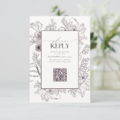 Elegant Plum Lila Wedding QR Code Bitte beantworte RSVP Karte (Stehend Vorderseite)