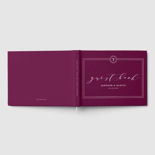 Elegant Plum Monogram Calligraphy Wedding Gästebuch (Voll)
