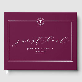 Elegant Plum Monogram Calligraphy Wedding Gästebuch