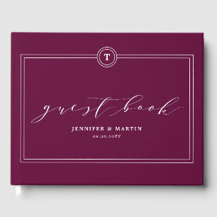 Elegant Plum Monogram Calligraphy Wedding Gästebuch