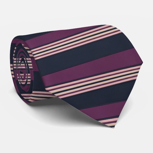 Elegant Plum & Navy Multi-Stripe  Krawatte (Gerollt)