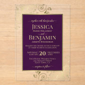 Elegant Plum Purple & Gold Stylish Text Wedding Acryleinladungen (Vorderseite)