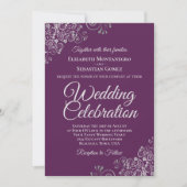 Elegant Plum Purple & Silver QR Code Wedding Einladung (Vorderseite)