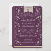 Elegant Plum Tan Book Cover Wedding Save the Date Einladung (Vorderseite)