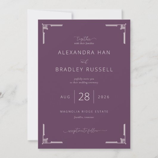 Elegant Plum Wedding Invitation Einladung (Vorderseite)