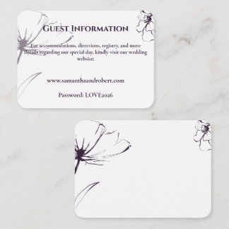 Elegant PlumPurple Floral Line Art Wedding Details Begleitkarte
