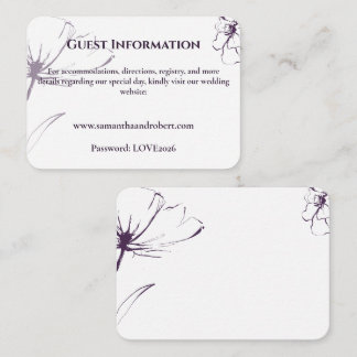Elegant PlumPurple Floral Line Art Wedding Details Begleitkarte