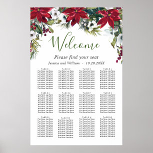 Elegant Poinsettia 12 Tische Hochzeitssaison CHART Poster