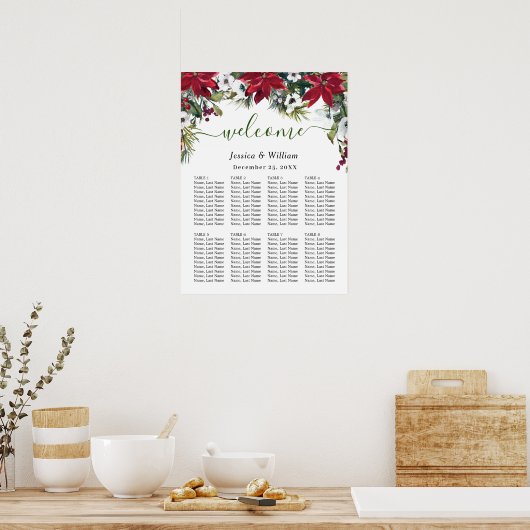 Elegant Poinsettia 8 Tische Hochzeitssaison CHART Poster (Küche)