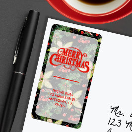 Elegant Poinsettia Berries auf der Schwarzen Rücks Adressaufkleber