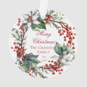 Elegant Poinsettia Berries Wreath Frohe Weihnachte Ornament (Vorderseite)