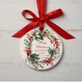 Elegant Poinsettia Berries Wreath Frohe Weihnachte Ornament