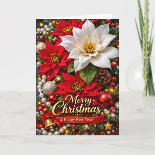 Elegant Poinsettia Christmas Greeting Card Karte (Vorderseite)
