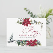 Elegant Poinsettia Christmas Mistletoe Gruß Feiertagskarte (Stehend Vorderseite)