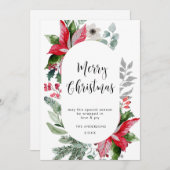 Elegant Poinsettia Christmas Mistletoe Gruß Feiertagskarte (Vorne/Hinten)