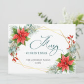 Elegant Poinsettia Christmas Mistletoe Gruß Feiertagskarte (Stehend Vorderseite)