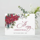 Elegant Poinsettia Christmas Mistletoe Gruß Feiertagskarte (Stehend Vorderseite)