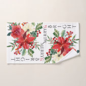 Elegant Poinsettia Floral Merry & Bright Christmas Badhandtuch Set (Handtuch)