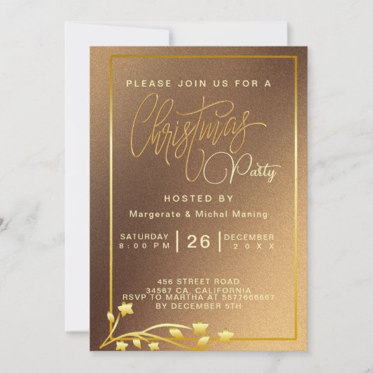 Elegant Poinsettia Gold Weihnachten Einladung (Vorderseite)